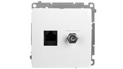 Simon Basic Gniazdo antenowe typu F + komputerowe RJ45 kat.6 białe BMAFRJ45.01/11-50