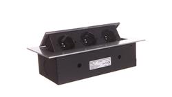 Gniazda wpuszczane w blat 3x250V z płaskim rantem i przewodem 1,5m srebrne OR-AE-1372/G-45110