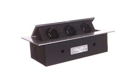 Gniazda wpuszczane w blat 3x250V z płaskim rantem i przewodem 1,5m srebrne OR-AE-1372/G-45110