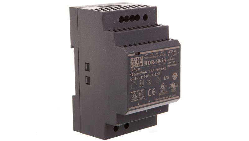 Zasilacz impulsowy 24V DC 2,5A 60W wej. 100-240V AC 1,8A HDR-60-24-10102