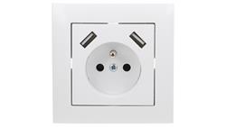 Sentia Gniazdo pojedyncze z/u 16A z USB 2x2,1A 5VDC z przesłonami i ramką białe GPT 2P+Z 2xUSB 1488-00-45140