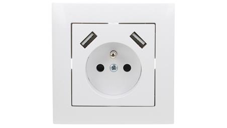 Sentia Gniazdo pojedyncze z/u 16A z USB 2x2,1A 5VDC z przesłonami i ramką białe GPT 2P+Z 2xUSB 1488-00-45140