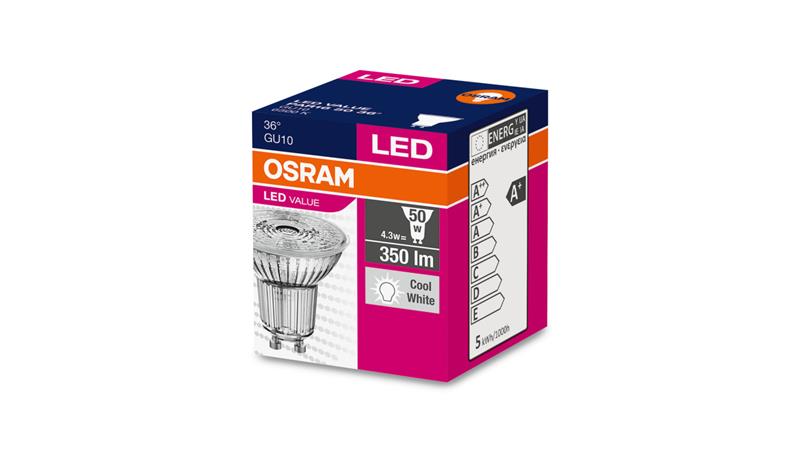 Żarówka LED VALUE PAR16 50 GU10 4,3W 350lm 4000K 840 36st. 4058075055155-46838 Żarówka LED VALUE PAR16 50 GU10 4,3W 350lm 4000K 840 36st. 4058075055155-46838