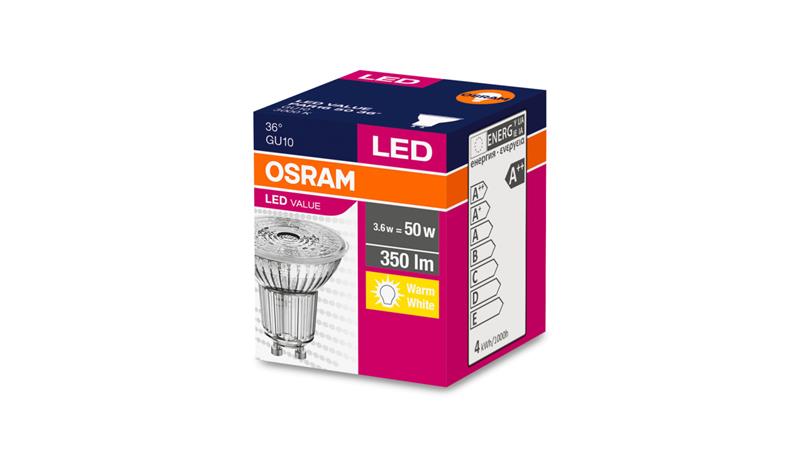 Żarówka LED VALUE PAR16 50 GU10 4,3W 350lm 3000K 830 36st. 4058075096622-46839