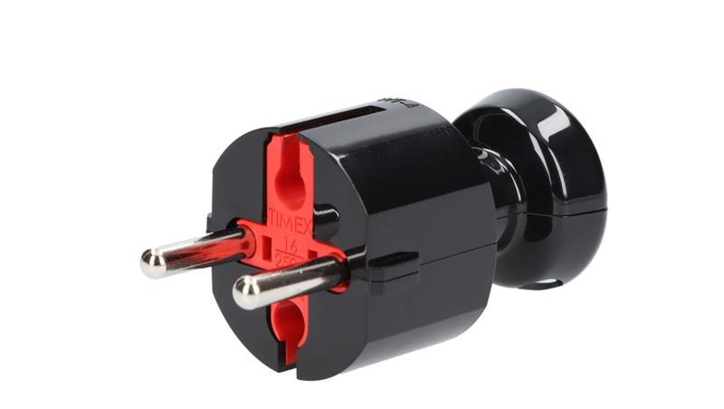 Wtyczka prosta b/u 16A 2P 250V czarna WT-4-28971 Wtyczka prosta b/u 16A 2P 250V czarna WT-4-28971