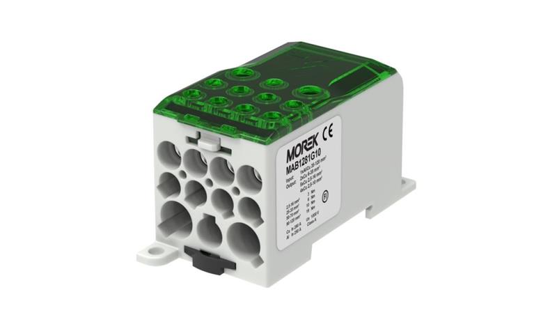Blok dystrybucyjny - rozdzielczy OJL280A zielony we: 1xAl/Cu 35-120 wy: 2x6-35mm2/5x2,5-16mm2/ 4x2,5-10mm2 1000V MAB1281G10-6419