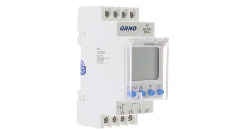 Elektroniczny programator czasowy, 52 programy, 3 języki menu, 2 moduły, DIN TH-35mm OR-PRE-433-6122