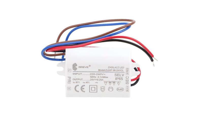 Zasilacz LED 24V DC 6W 0,25A IP65 /z zabezpieczeniami/ ZLDP 06-24YCL 19724-9018-50565 Zasilacz LED 24V DC 6W 0,25A IP65 /z zabezpieczeniami/ ZLDP 06-24YCL 19724-9018-50565