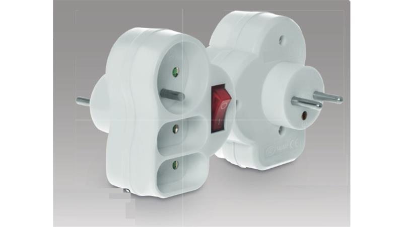 Rozgałęźnik wtyczkowy z wyłącznikiem 1-gniazdo z/u + 2x Euro biały R-12WS-29326
