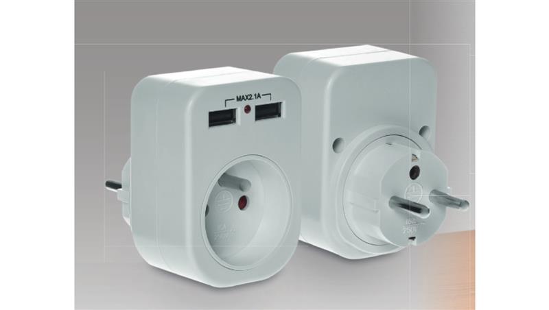 Gniazdo wtyczkowe z/u z ładowarką 2xUSB 2.1A R-1USB-45160