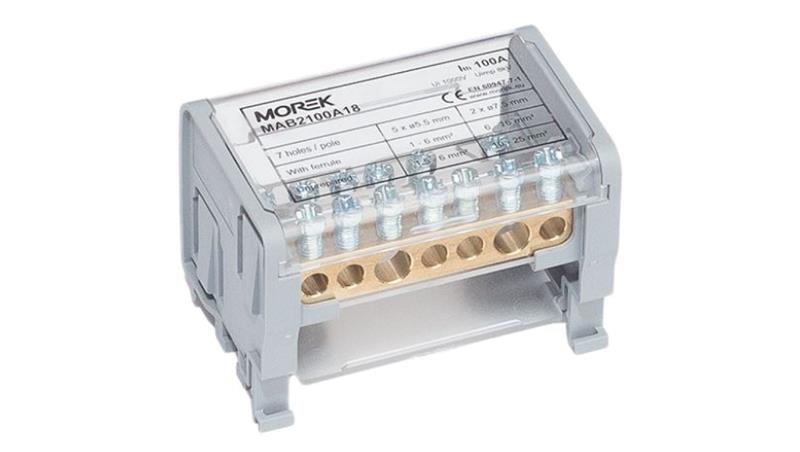 Blok dystrybucyjno-rozdzielczy MOBLOCK 2-polowy 1000V 100A-7 2x25mm2 + 5x6mm2, TS35 MAB2100A18-64274 Blok dystrybucyjno-rozdzielczy MOBLOCK 2-polowy 1000V 100A-7 2x25mm2 + 5x6mm2, TS35 MAB2100A18-64274