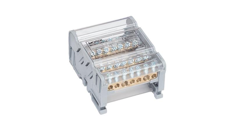 Blok dystrybucyjno-rozdzielczy MOBLOCK 4-polowy 100A-7 2x25mm2 + 5x6mm2 TS35 MAB4100A18-64179