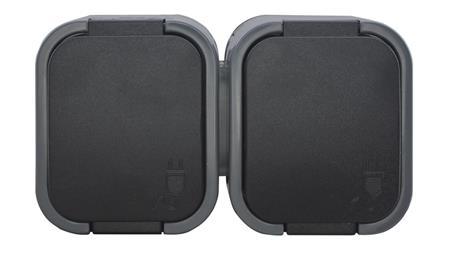 B2 Gniazdo podwójne 2P+Z SCHUKO bryzgoodporne z klapką w kolorze czarnym IP54 szary/czarny 00060278-40854