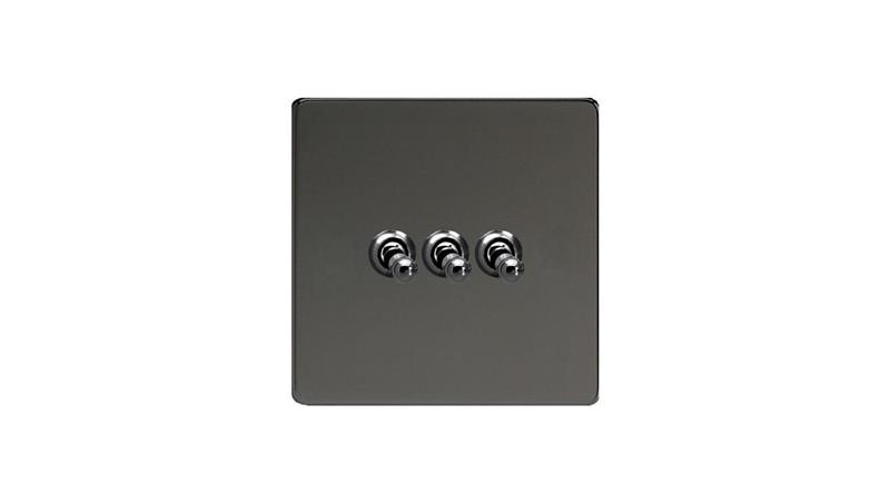 Łącznik uniwersalny schodowy potrójny 10A 230V dźwigniowy 86x86mm - kolor czarne irydium METZ2ET3SI-D-40431