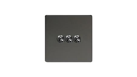 Łącznik uniwersalny schodowy potrójny 10A 230V dźwigniowy 86x86mm - kolor czarne irydium METZ2ET3SI-D-40431