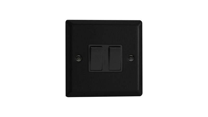 Łącznik uniwersalny schodowy podwójny 10A 230V klawiszowy 91x91x25mm - kolor czarny mat M-E2SBM-40448