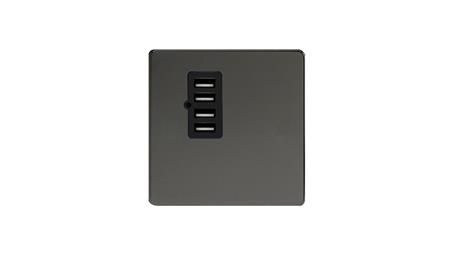 Ładowarka USB poczwórna 5V 4,8A, 86x86mm, kolor czarne irydium + moduł czarny MET4XUSBCHARGI-B-45286