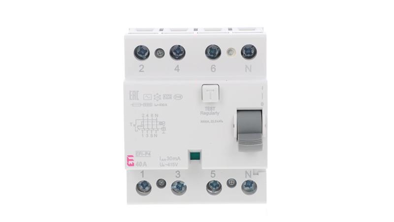 Wyłącznik różnicowoprądowy 4P 40A 0,03A typ AC EFI-P4 AC 40/0.03 002061612-20561 Wyłącznik różnicowoprądowy 4P 40A 0,03A typ AC EFI-P4 AC 40/0.03 002061612-20561