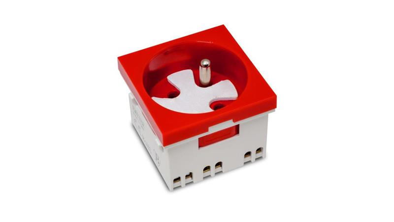 Gniazdo modułowe 230V z uziemieniem 1-krotne std 45x45, z blokadą i zwalniaczem, czerwone E/GMBZ-44984