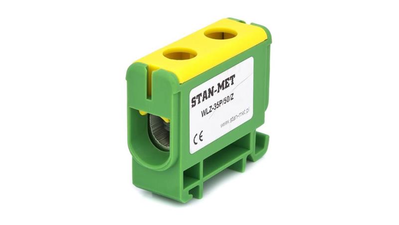 Złączka szynowa gwintowa al/cu 50mm2 zielono-żółta WLZ-35P/50Z-64871 Złączka szynowa gwintowa al/cu 50mm2 zielono-żółta WLZ-35P/50Z-64871