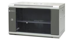 Szafa wisząca niedzielona 19 6U, drzwi blacha/szkło, ściągane osłony boczne z zamkiem,600×450×370 szer./gł./wys. mm RAL: szafa 7