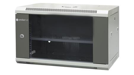 Szafa wisząca niedzielona 19 6U, drzwi blacha/szkło, ściągane osłony boczne z zamkiem,600×450×370 szer./gł./wys. mm RAL: szafa 7