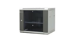 Szafa wisząca niedzielona 19 9U, drzwi blacha/szkło, ściągane osłony boczne z zamkiem, 600×450×500 szer./gł./wys. mm RAL: szafa-