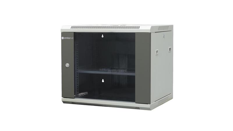 Szafa wisząca niedzielona 19 9U, drzwi blacha/szkło, ściągane osłony boczne z zamkiem, 600×450×500 szer./gł./wys. mm RAL: szafa-