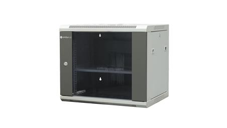 Szafa wisząca niedzielona 19 9U, drzwi blacha/szkło, ściągane osłony boczne z zamkiem, 600×450×500 szer./gł./wys. mm RAL: szafa-