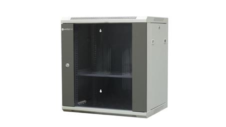 Szafa wisząca niedzielona 19 12U, drzwi blacha/szkło, ściągane osłony boczne z zamkiem, 600×450×635 szer./gł./wys. mm RAL: szafa