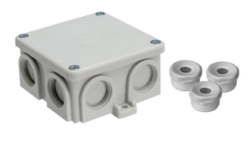 Puszka natynkowa, materiał-bakelit, kolor RAL7035, IP54, 500V, 7 wyjść, 3 dławiki WN16 K76/3WN16-74963