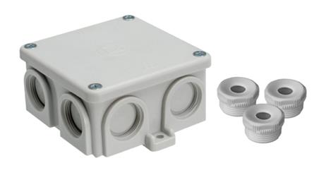 Puszka natynkowa, materiał-bakelit, kolor RAL7035, IP54, 500V, 7 wyjść, 3 dławiki WN16 K76/3WN16-74963