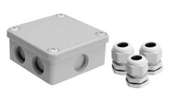 Puszka natynkowa, materiał-bakelit, kolor RAL7035, IP54, 500V, 7 wyjść, 3 dławiki PG16 K85/3PG16-75080