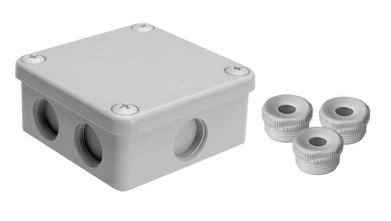 Puszka natynkowa, materiał-bakelit, kolor RAL7035, IP54, 500V, 7 wyjść, 3 dławiki WN16 K85/3WN16-75081