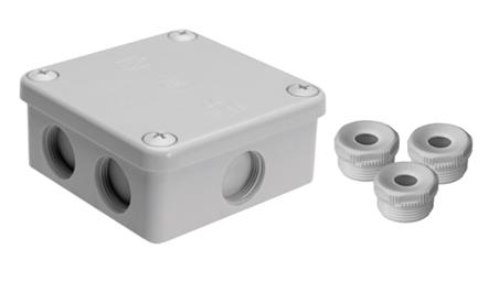 Puszka natynkowa, materiał-bakelit, kolor RAL7035, IP54, 500V, 7 wyjść, 3 dławiki WN16 K85/3WN16-75081