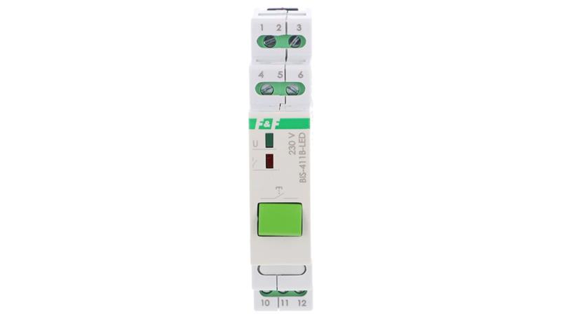Przekaźnik bistabilny z przyciskiem do sterowania ręcznego na szynę DIN z przekaźnikiem inrush 160A/20ms BIS-411B-LED-25379