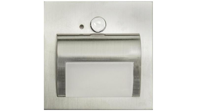 Oprawa Beryl PIR szczotkowana ciepła 3000K 1,5W 12V DC 9 led smd 3014 kwadrat do puszki fi 60 z czujką ruchu PIR-62752