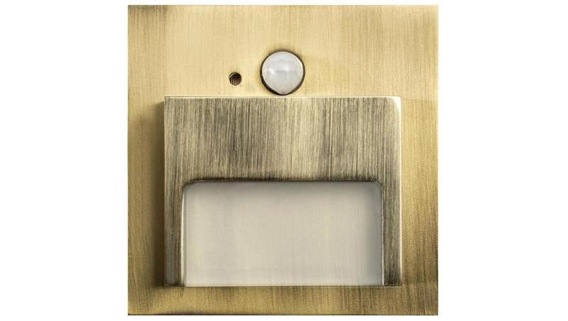 Oprawa Ontario PIR mosiądz 1,5W zimna 12V DC 9 led smd 3014 kwadrat do puszki fi 60 z czujką ruchu PIR-62757