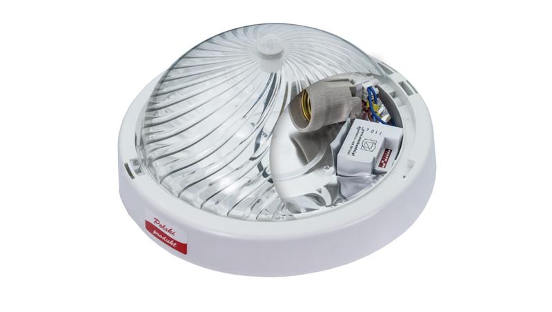 Oprawa ALFA, E27 z czujnikiem ruchu PIR, 75W, biała-polipropylen, klosz przeźroczysty-poliwęglan, IP44, IK10 A2210-P-PIR-53062