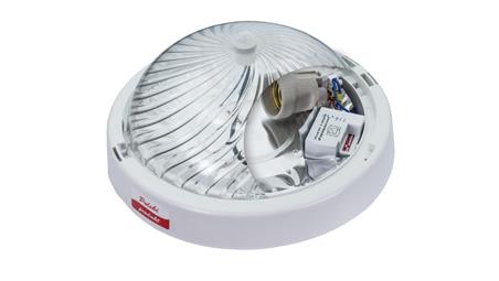 Oprawa ALFA, E27 z czujnikiem ruchu PIR, 75W, biała-polipropylen, klosz przeźroczysty-poliwęglan, IP44, IK10 A2210-P-PIR-53062