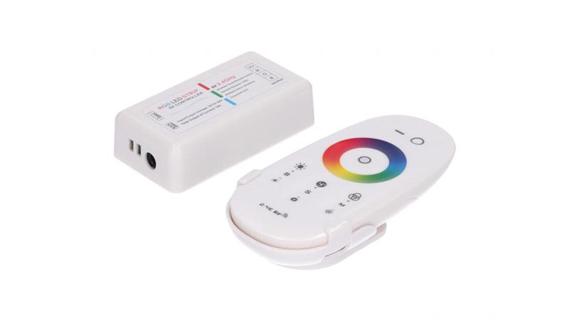 Sterownik LED RGB 3x6A touch RF biały komplet pilot+uchwyt 12-24v Prescot-51227 Sterownik LED RGB 3x6A touch RF biały komplet pilot+uchwyt 12-24v Prescot-51227