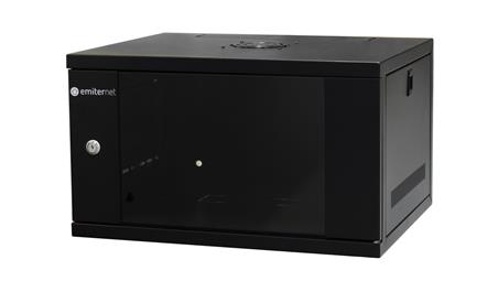 Szafa wisząca lekka niedzielona 19 6U, drzwi blacha/szkło, ściągane osłony boczne, 550×450×320 szer./gł./wys. mm RAL: 9004, w-72