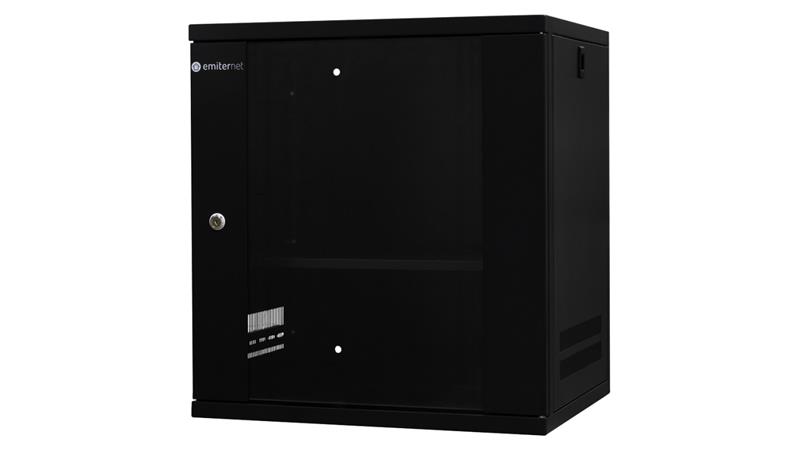 Szafa wisząca lekka niedzielona 19 12U, drzwi blacha/szkło, ściągane osłony boczne, 550×450×590 szer./gł./wys. mm RAL: 9004, w-7