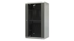 Szafa wisząca niedzielona 19 22U, drzwi blacha/szkło, ściągane osłony boczne z zamkiem, 600×450×1083 szer./gł./wys. mm RAL: sz-7