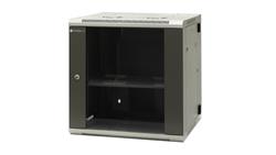 Szafa wisząca dzielona 19 12U, drzwi blacha/szkło, ściągane osłony boczne z zamkiem, tył zamek 600×550×635 szer./gł./wys. mm R-7