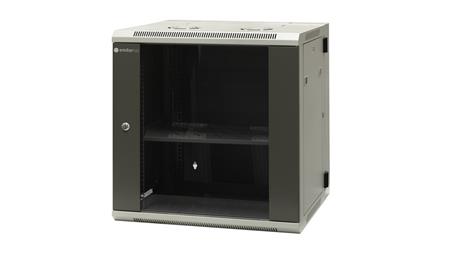 Szafa wisząca dzielona 19 12U, drzwi blacha/szkło, ściągane osłony boczne z zamkiem, tył zamek 600×550×635 szer./gł./wys. mm R-7