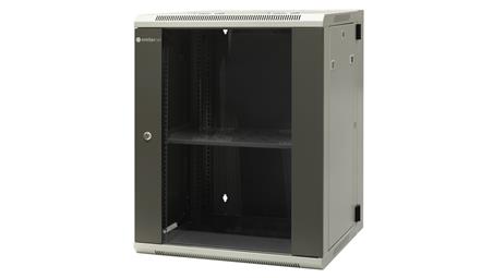 Szafa wisząca dzielona 19 15U, drzwi blacha/szkło, ściągane osłony boczne z zamkiem, tył zamek 600×550×770 szer./gł./wys. mm R-7