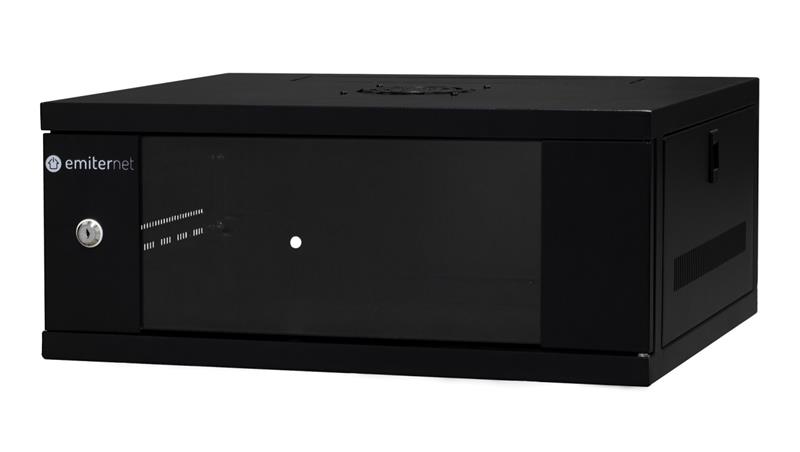 Szafa wisząca lekka niedzielona 19 4U, drzwi blacha/szkło, ściągane osłony boczne, 550×450×230 szer./gł./wys. mm RAL: 9004, w-72