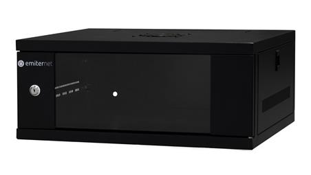 Szafa wisząca lekka niedzielona 19 4U, drzwi blacha/szkło, ściągane osłony boczne, 550×450×230 szer./gł./wys. mm RAL: 9004, w-72