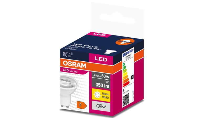 Żarówka LED VALUE PAR16 50 GU10 4,5W 350lm 3000K 830 60st. 4058075599024-46820